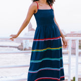 SUGARHILL – Penrose – Zickzackkleid mit Regenbogenmuster, Marineblau