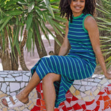 Vestido SUGARHILL Britanny Midi Blue Green Stripes