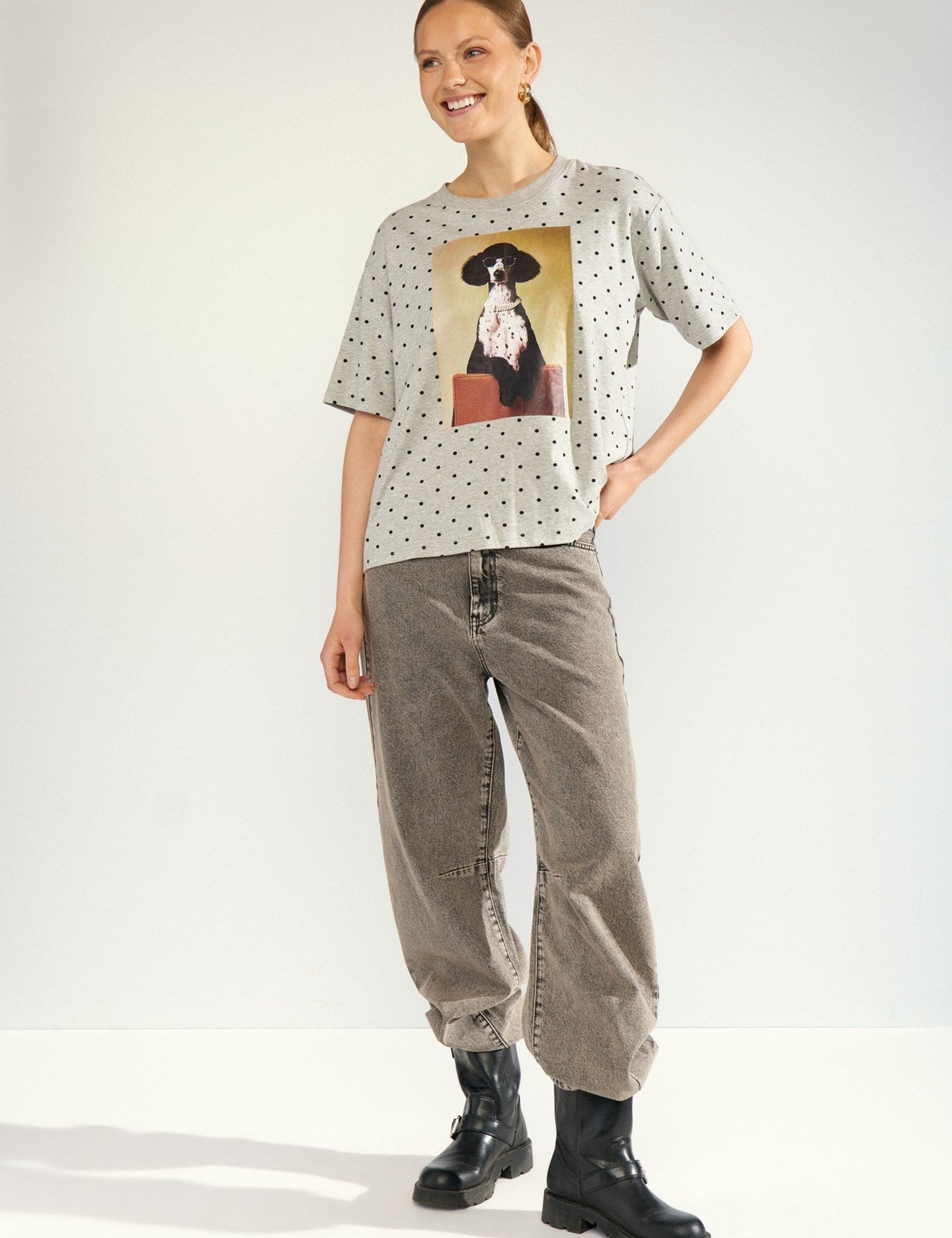 Camiseta NÜMPH Rossa Oversize Light Grey Melange - imagen oficial 1