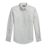 Camisa POLO RALPH LAUREN Lino Custom Fit Oliva Jardín / Blanco