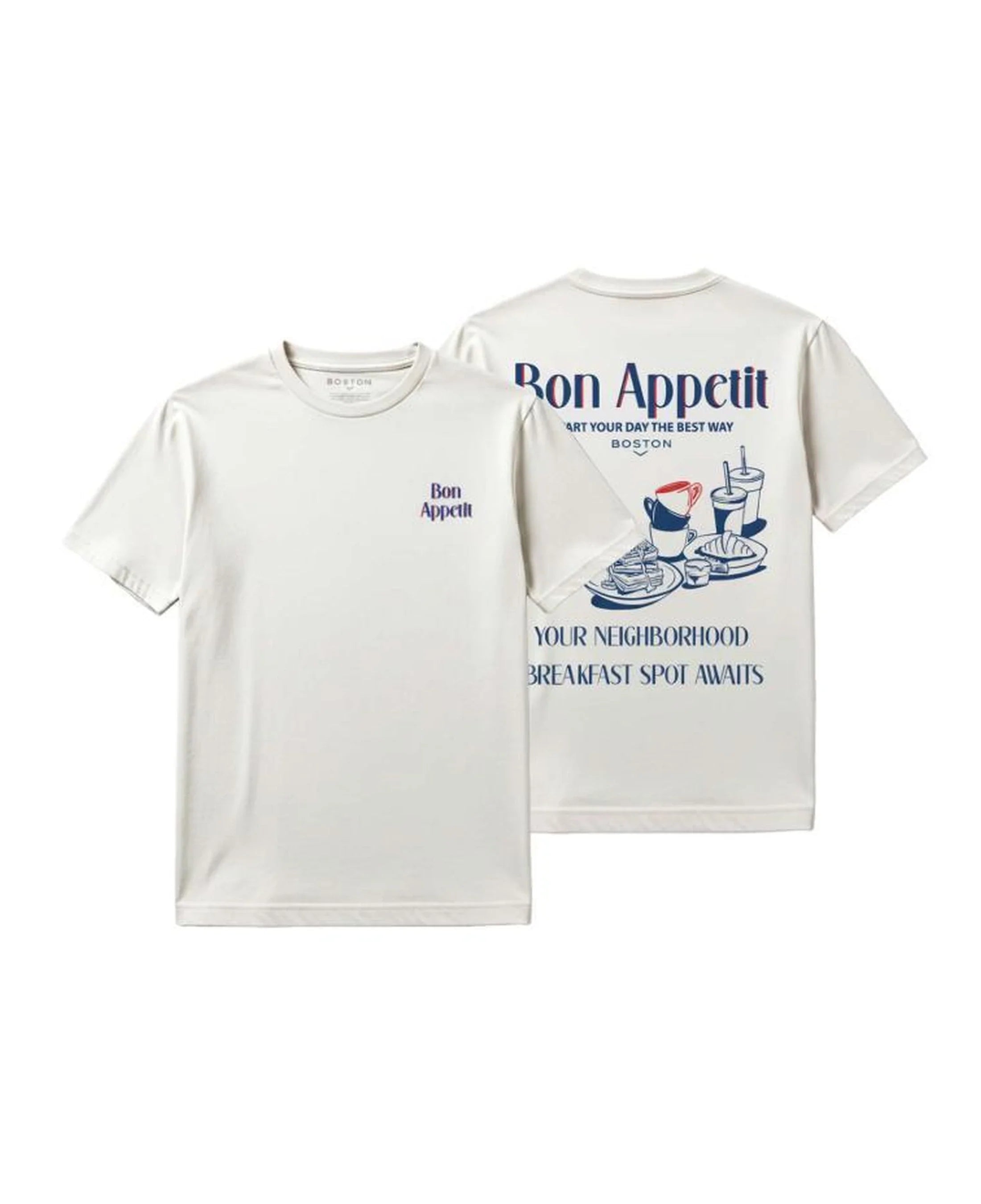 Camiseta Boston Bon Appétit Blanco Roto, vista frontal y trasera