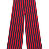 Pantalón vaquero Stripes The Tiny Big Sister AW26-783 rojo oscuro y azul marino - vista frontal