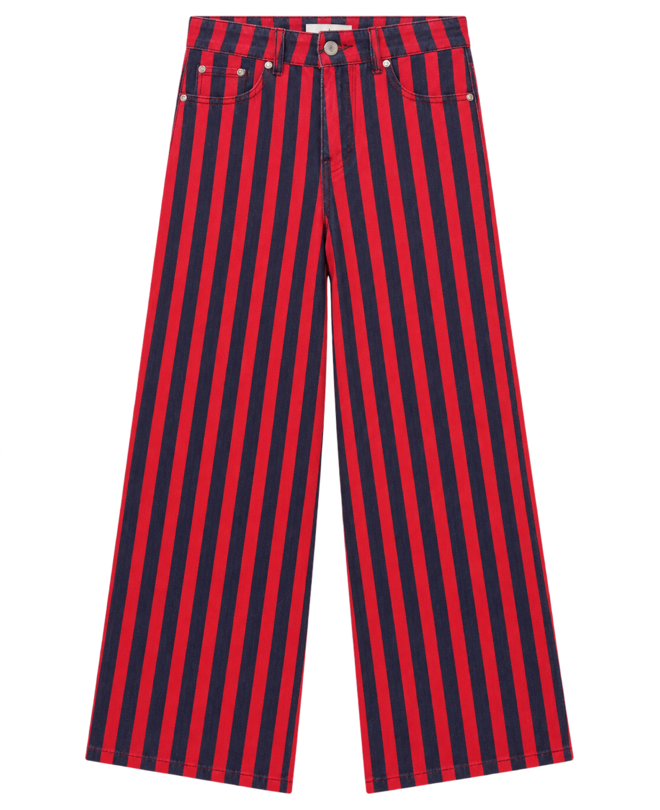 Pantalón vaquero Stripes The Tiny Big Sister AW26-783 rojo oscuro y azul marino - vista frontal