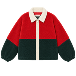 Chaqueta sherpa Color Blocked The Tiny Big Sister AW26-830 rojo oscuro y azul tinta - vista frontal