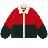 Chaqueta sherpa Color Blocked The Tiny Big Sister AW26-830 rojo oscuro y azul tinta - vista frontal