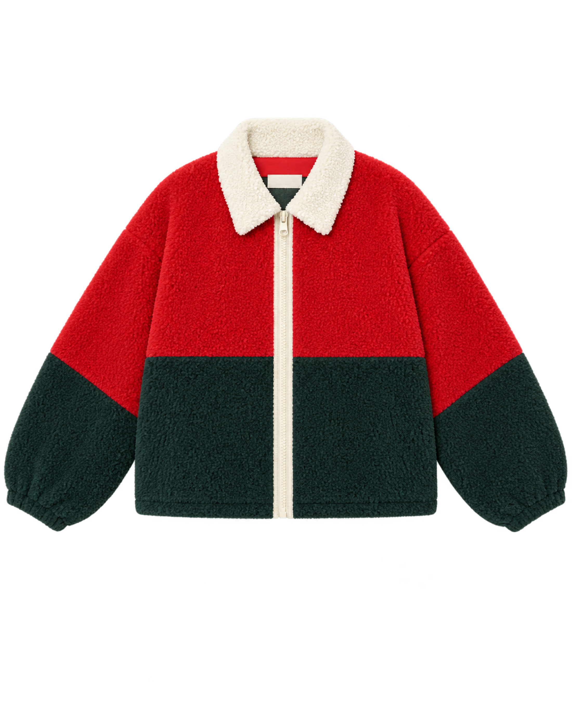 Chaqueta sherpa Color Blocked The Tiny Big Sister AW26-830 rojo oscuro y azul tinta - vista frontal