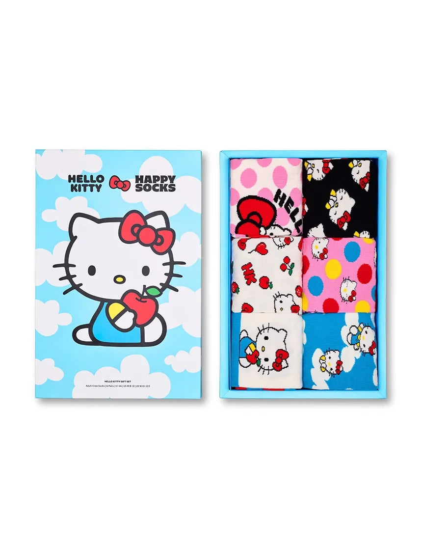 Pack de 6 calcetines HAPPY SOCKS Hello Kitty - caja abierta con los seis diseños