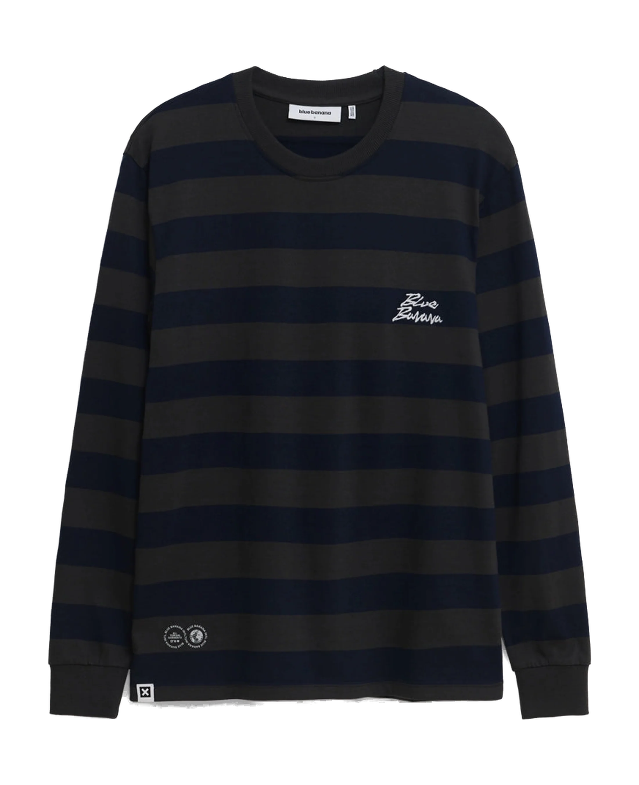 Camiseta de manga larga BLUE BANANA Stripes Antracita - vista frontal