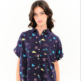 Camisa BEHULAH Sandal Palmeras Azul Marino