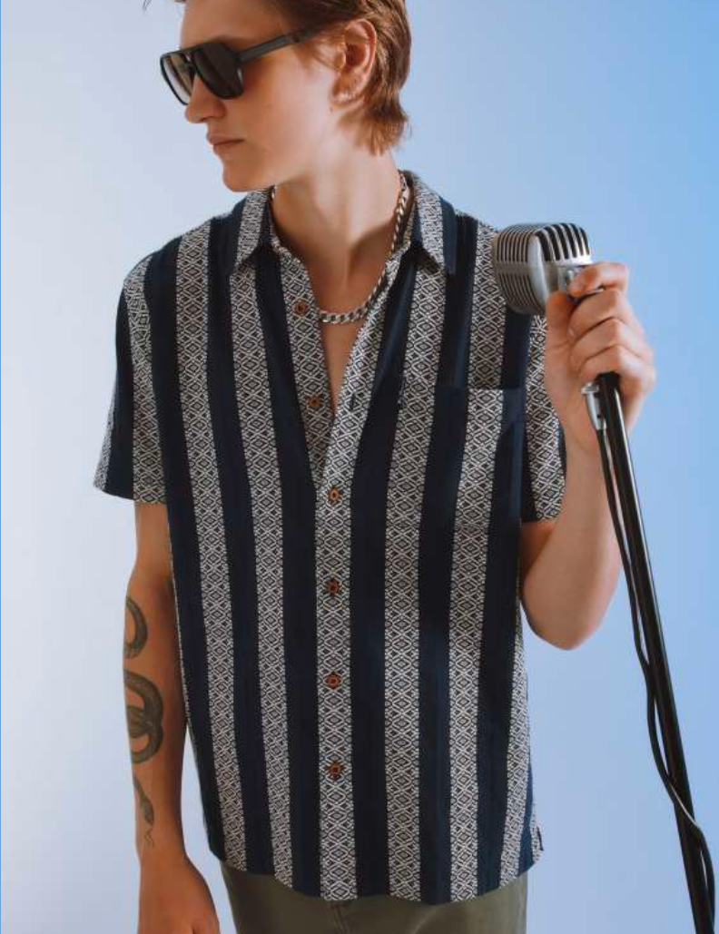 Camisa BEN SHERMAN Block Geo Jacquard Twilight Denim