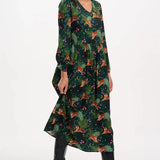 Vestido SUGARHILL Sidney Midi Dark Green, Tigers & Palms