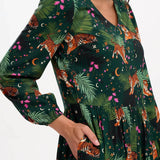 Vestido SUGARHILL Sidney Midi Dark Green, Tigers & Palms