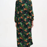 Vestido SUGARHILL Sidney Midi Dark Green, Tigers & Palms