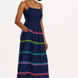 SUGARHILL – Penrose – Zickzackkleid mit Regenbogenmuster, Marineblau