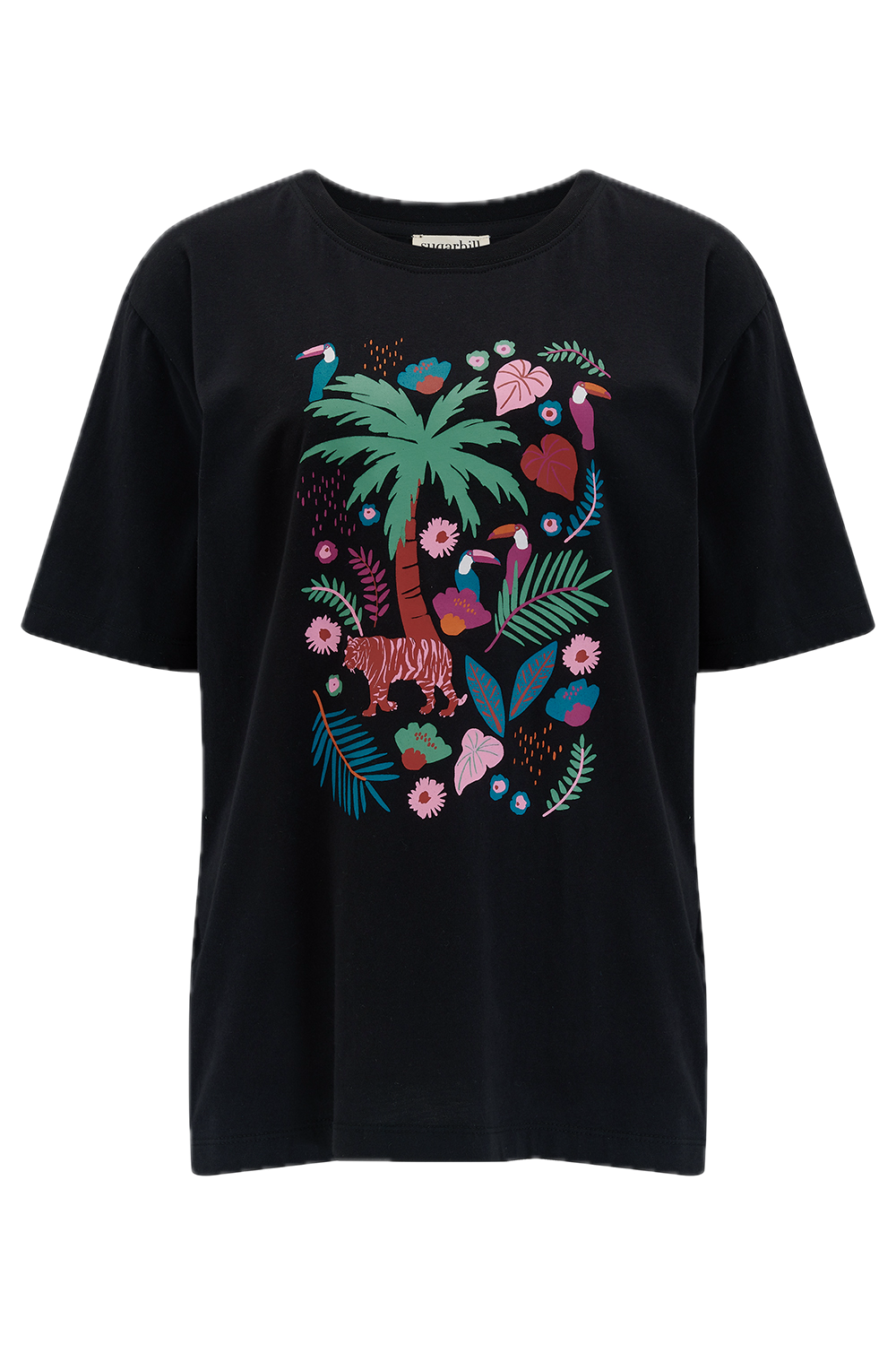 Camiseta Sugarhill Kinsley Relaxed Black Tigers & Toucans