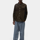 Camisa CARHARTT WIP L/S Madison Cord Tobacco, vista completa con modelo
