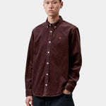 Camisa CARHARTT WIP L/S Madison Cord Amarone, vista frontal con modelo