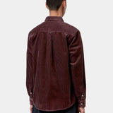 Camisa CARHARTT WIP L/S Madison Cord Amarone, vista trasera con modelo