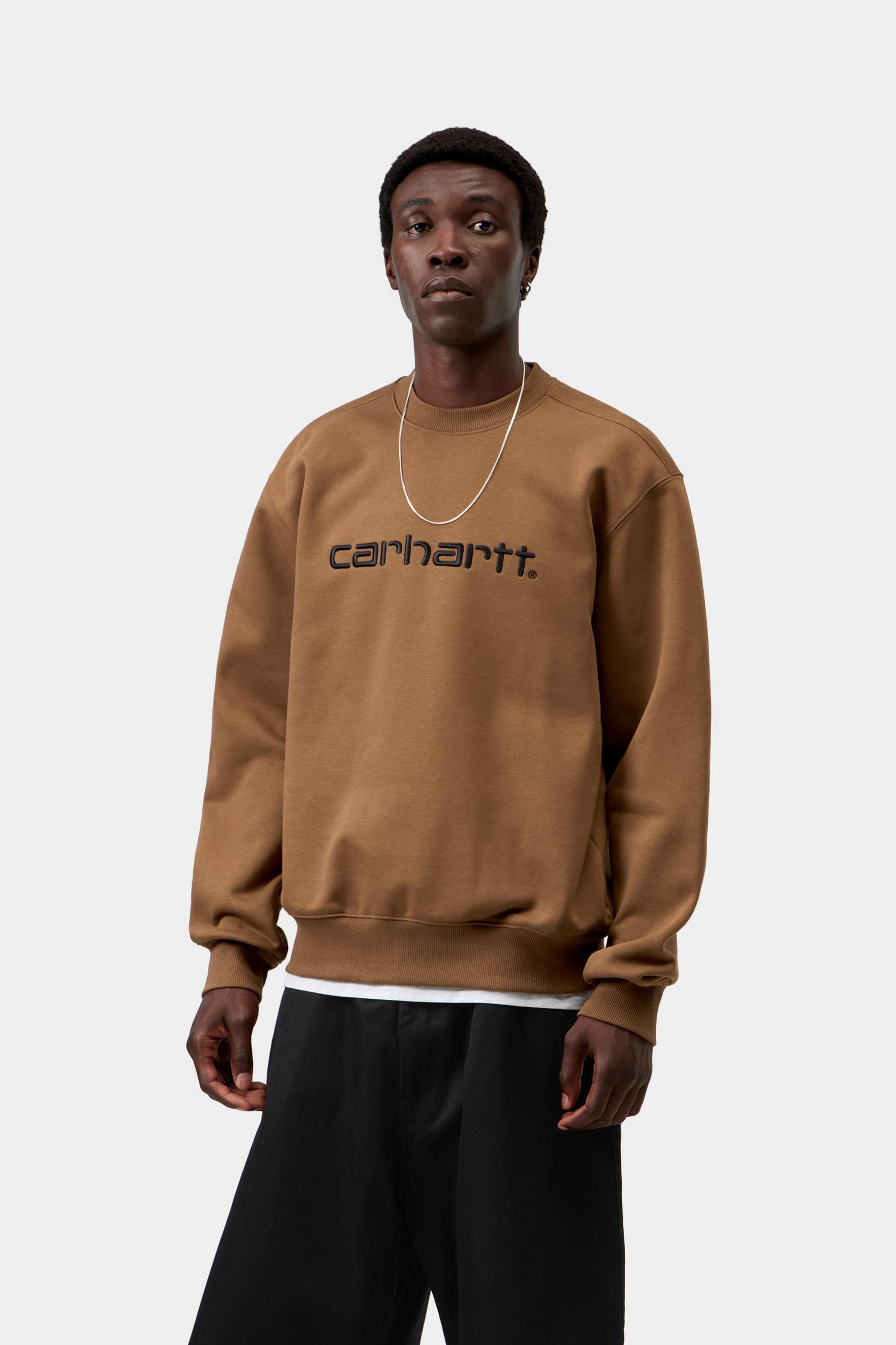 Sudadera CARHARTT WIP Carhartt Hamilton Brown / Black, vista frontal con modelo