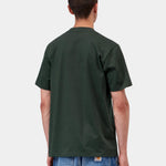Camiseta CARHARTT WIP S/S Script Dark Scarab / Palisander, vista trasera con modelo