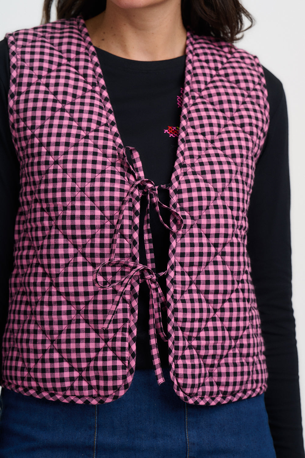 Chaleco SUGARHILL Vander Reversible Rose Gingham — vista 5