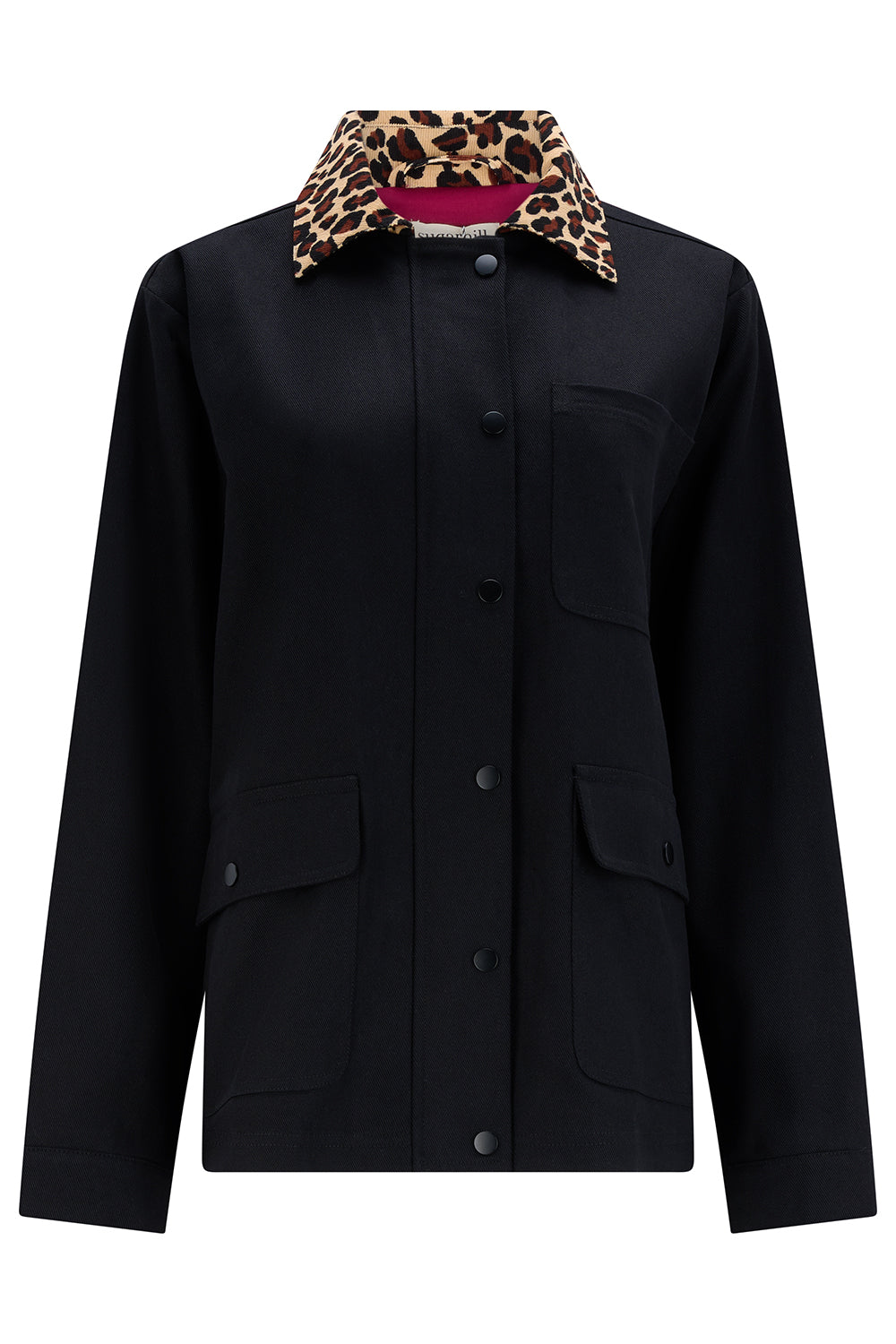 Chaqueta SUGARHILL Raye Black Leopard Collar — vista frontal del producto