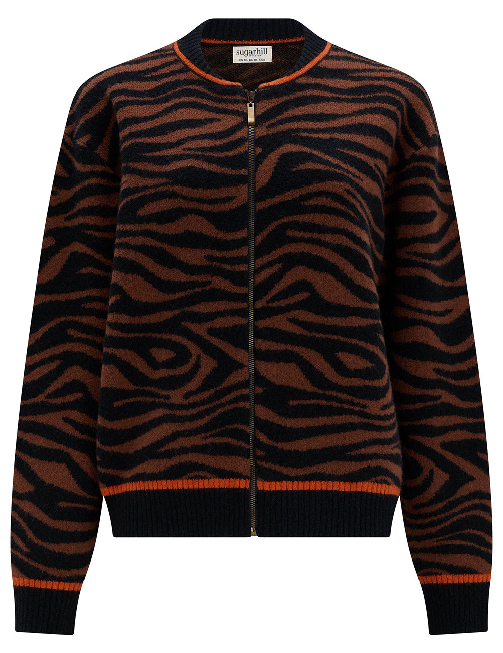 Chaqueta de punto SUGARHILL Solana Brown Black Tiger — vista frontal del producto
