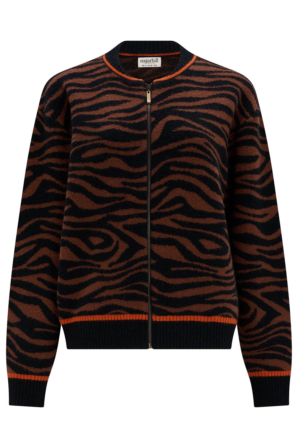 Chaqueta de punto SUGARHILL Solana Brown Black Tiger — vista frontal del producto