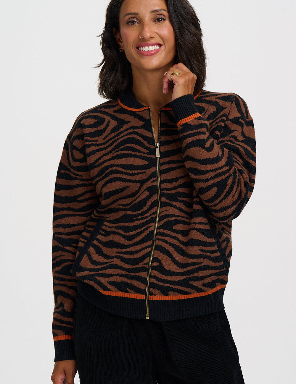 Chaqueta de punto SUGARHILL Solana Brown Black Tiger — vista 2