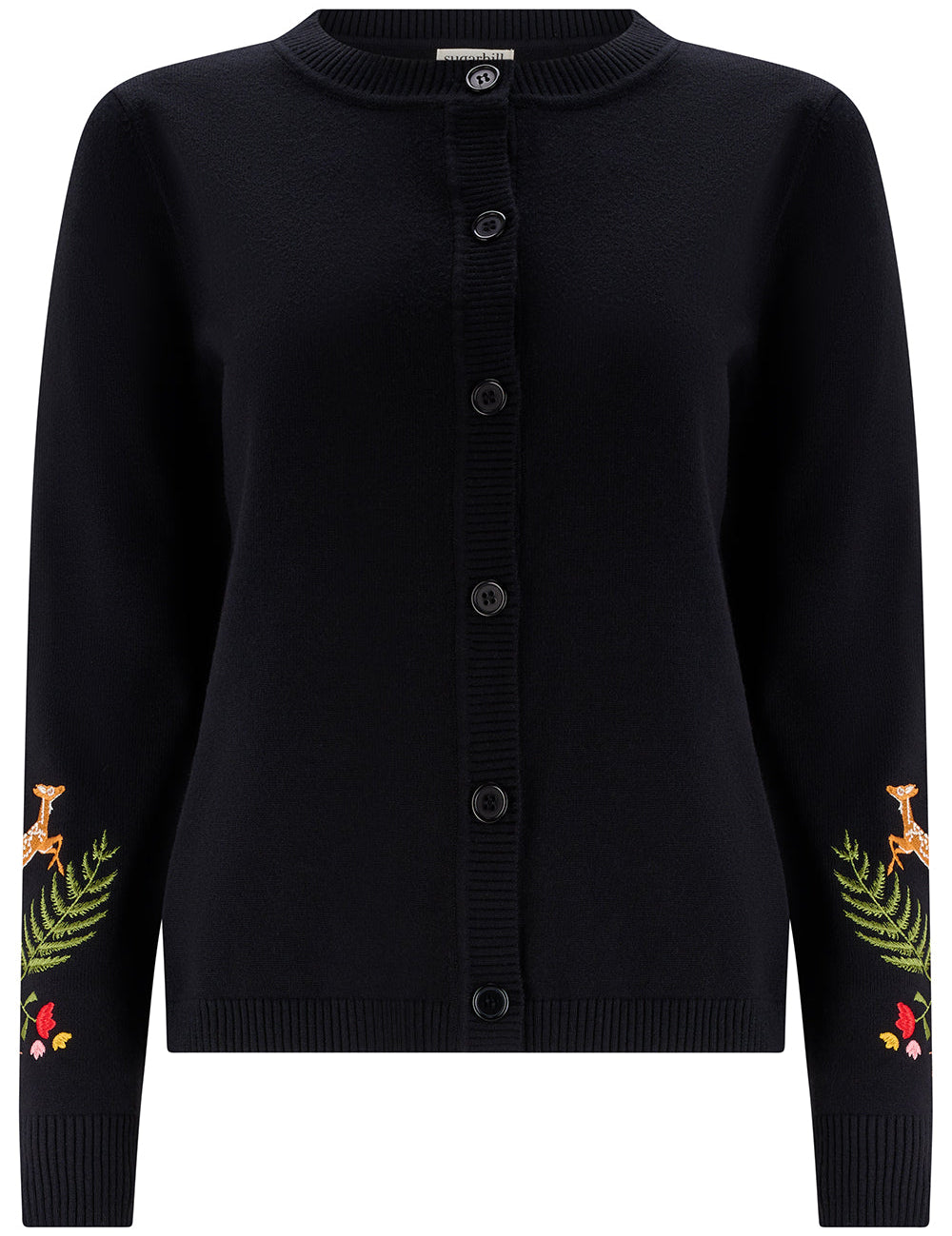 Cárdigan SUGARHILL Kamila Black Woodland Embroidery — vista frontal del producto