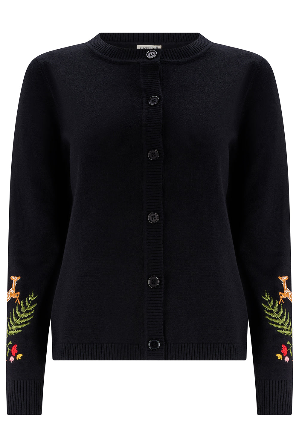 Cárdigan SUGARHILL Kamila Black Woodland Embroidery — vista frontal del producto