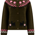 Cárdigan SUGARHILL Olana Olive Goat Fairisle — vista frontal del producto
