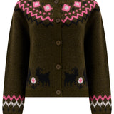 Cárdigan SUGARHILL Olana Olive Goat Fairisle — vista frontal del producto