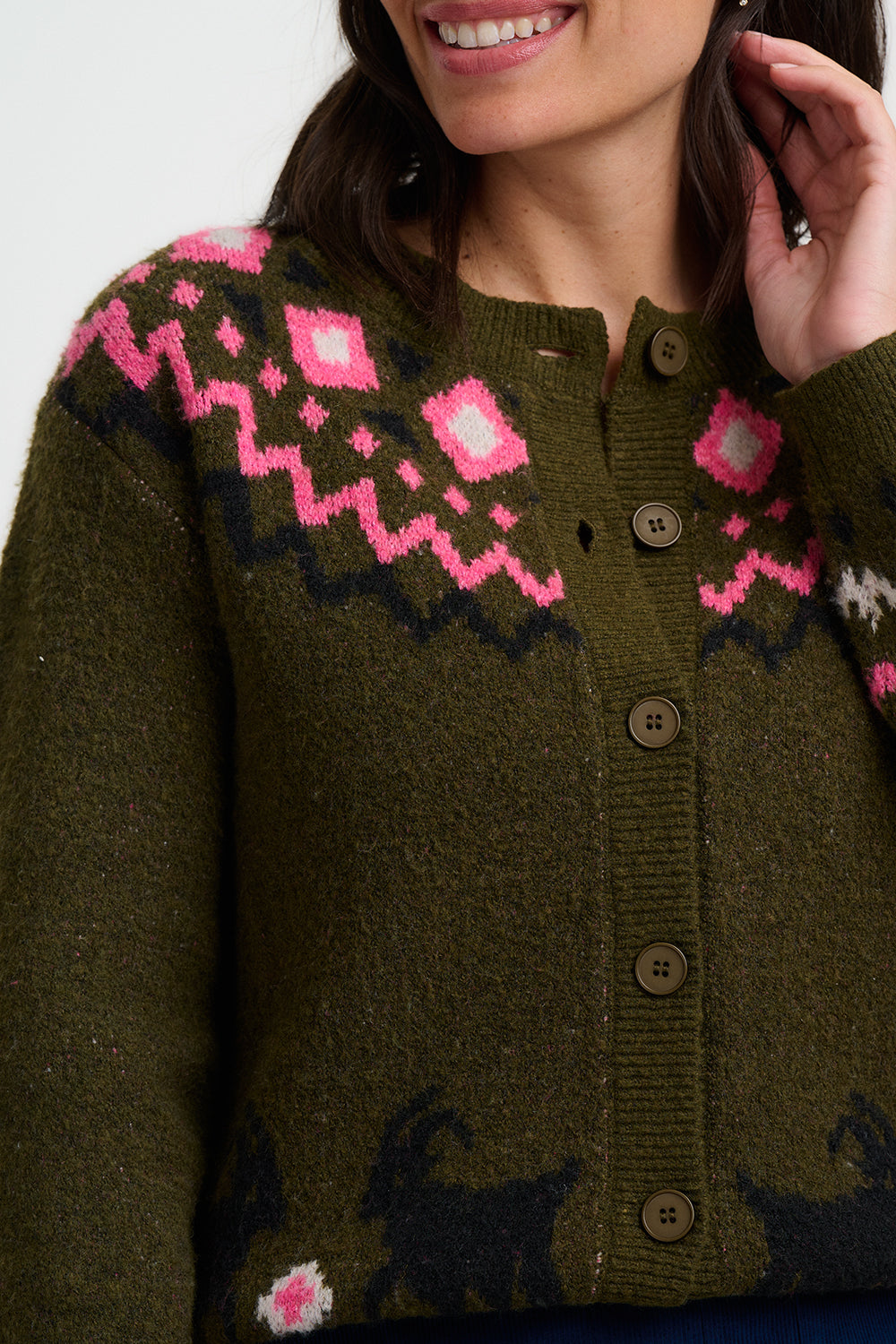 Cárdigan SUGARHILL Olana Olive Goat Fairisle — vista 4