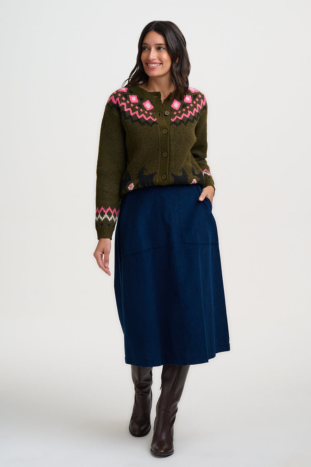 Cárdigan SUGARHILL Olana Olive Goat Fairisle — vista 5