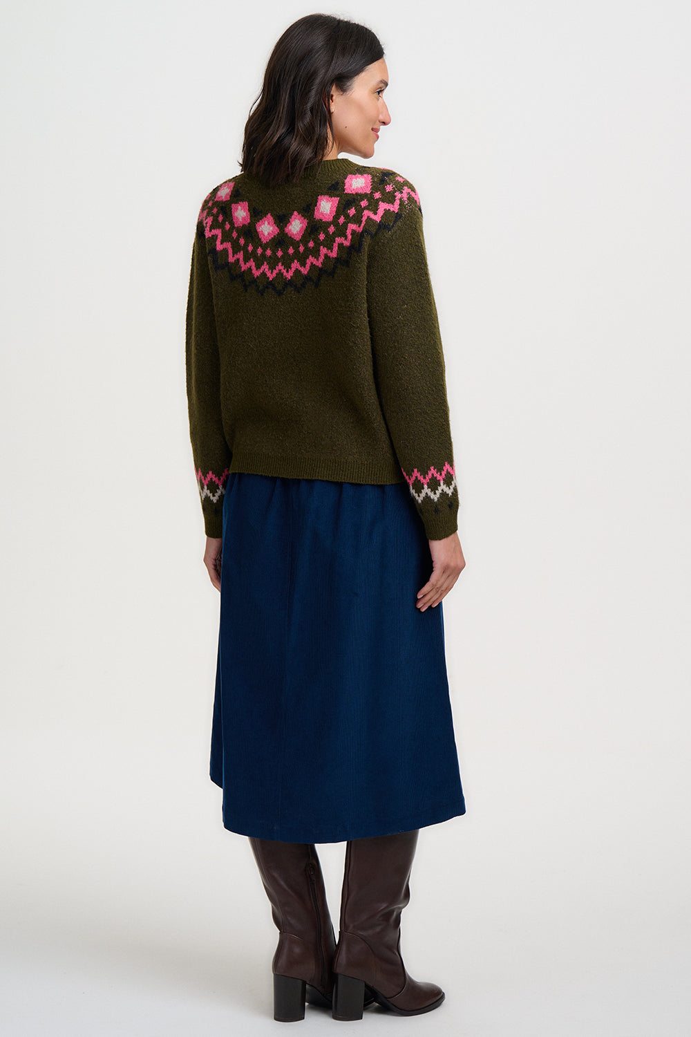 Cárdigan SUGARHILL Olana Olive Goat Fairisle — vista 6