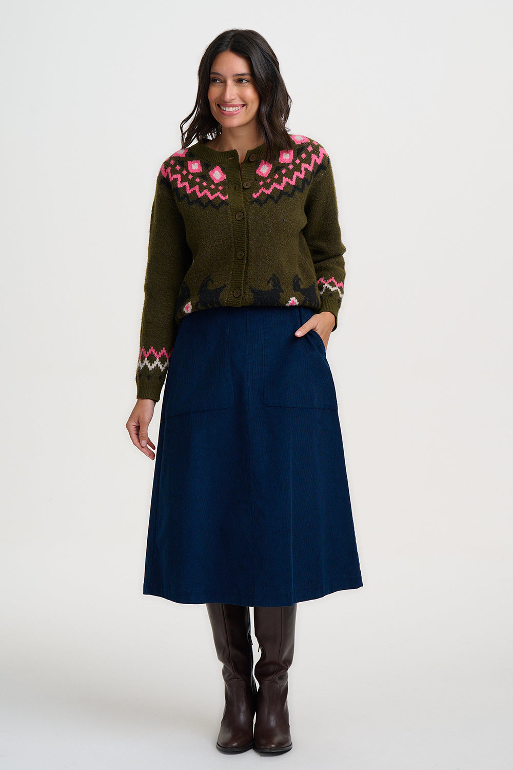Cárdigan SUGARHILL Olana Olive Goat Fairisle — vista 7