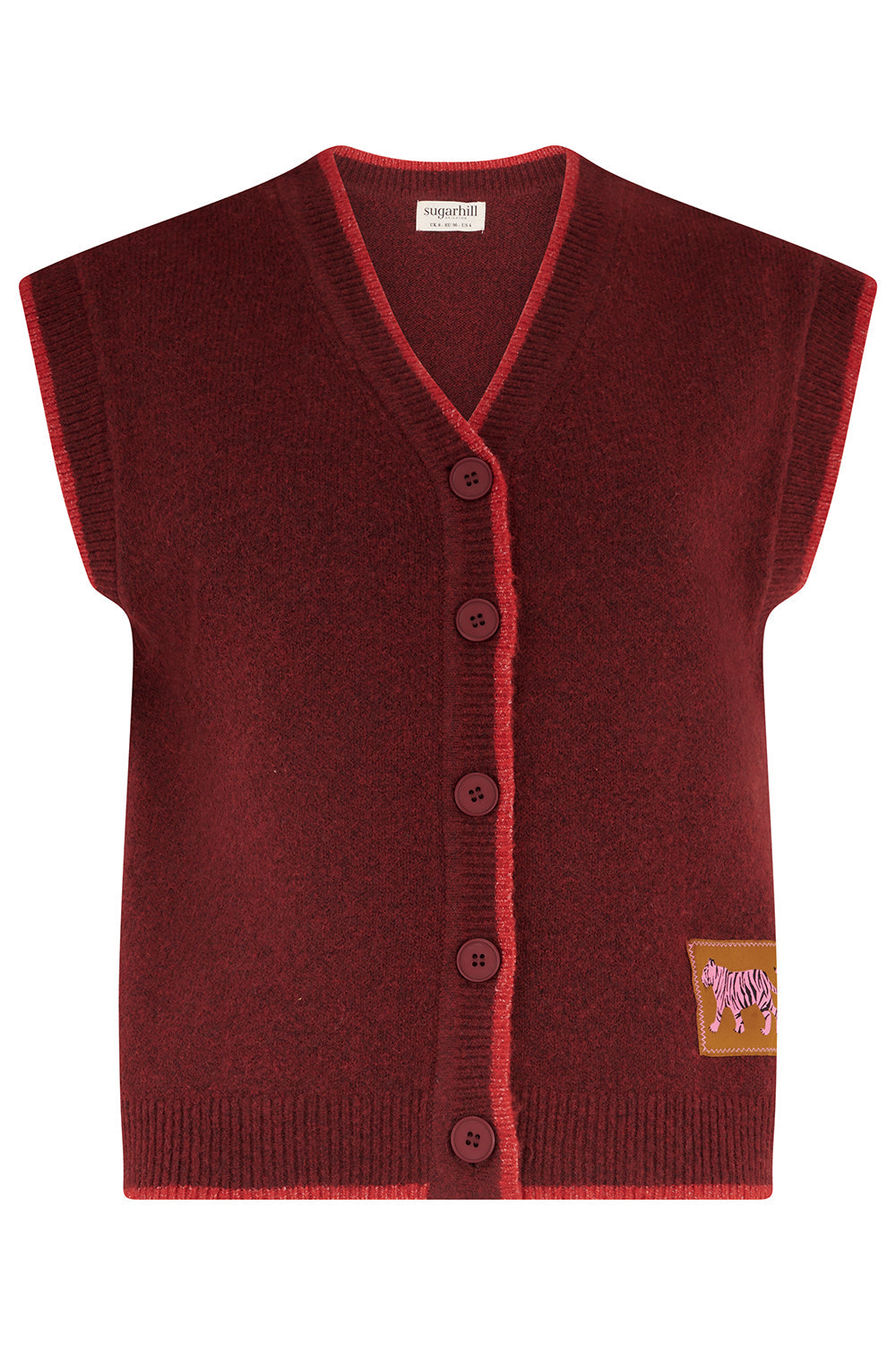 Chaleco de punto SUGARHILL Amber Burgundy Red — vista frontal del producto