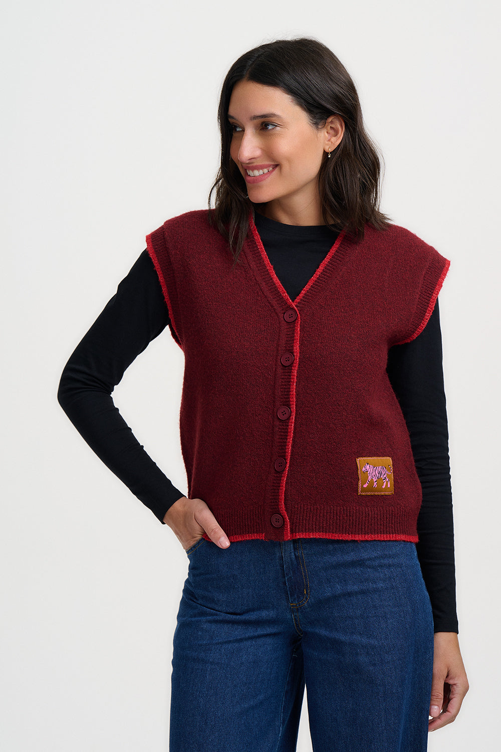 Chaleco de punto SUGARHILL Amber Burgundy Red — vista 2
