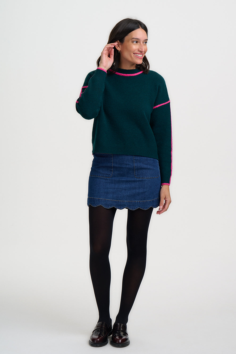 Jersey SUGARHILL Rozalia Jade Green Pink Trim — vista 4