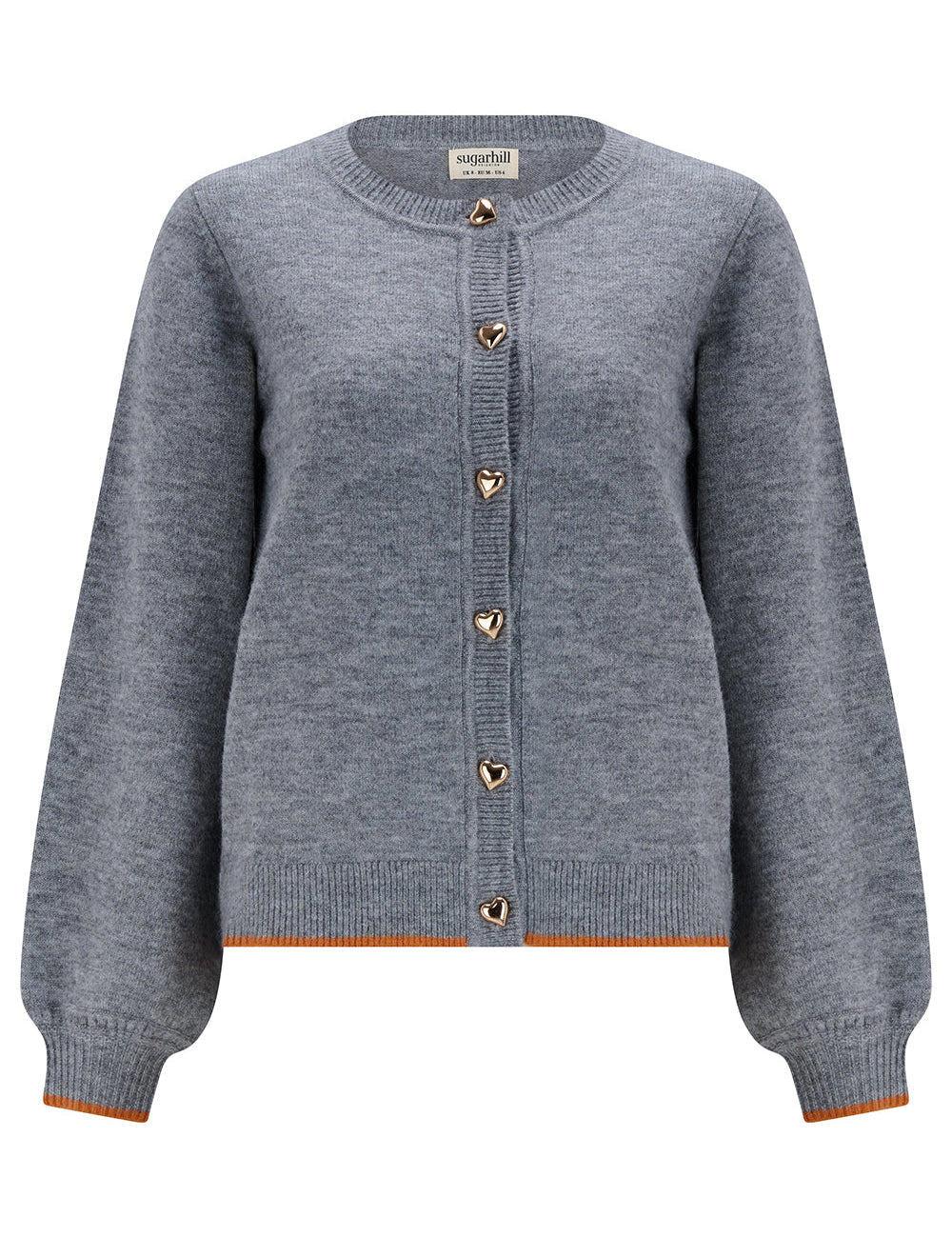 Cárdigan SUGARHILL Glinda Grey Gold Hearts — vista frontal del producto