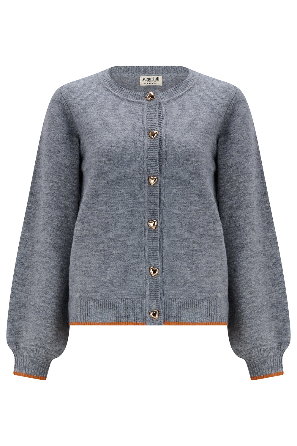 Cárdigan SUGARHILL Glinda Grey Gold Hearts — vista frontal del producto