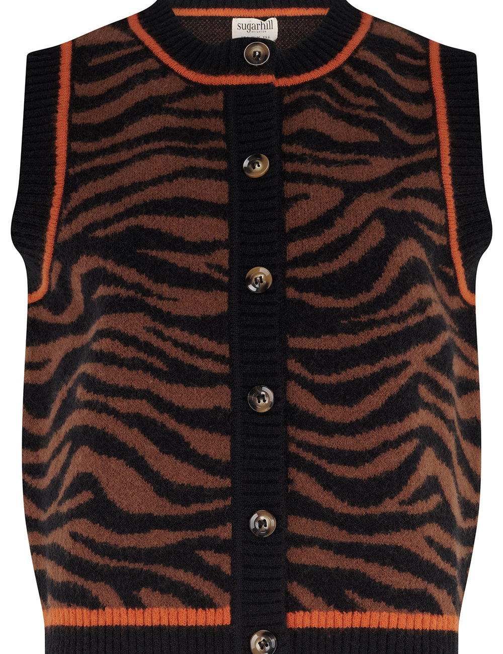 Chaleco de punto SUGARHILL Natalie Brown Black Tiger — vista frontal del producto