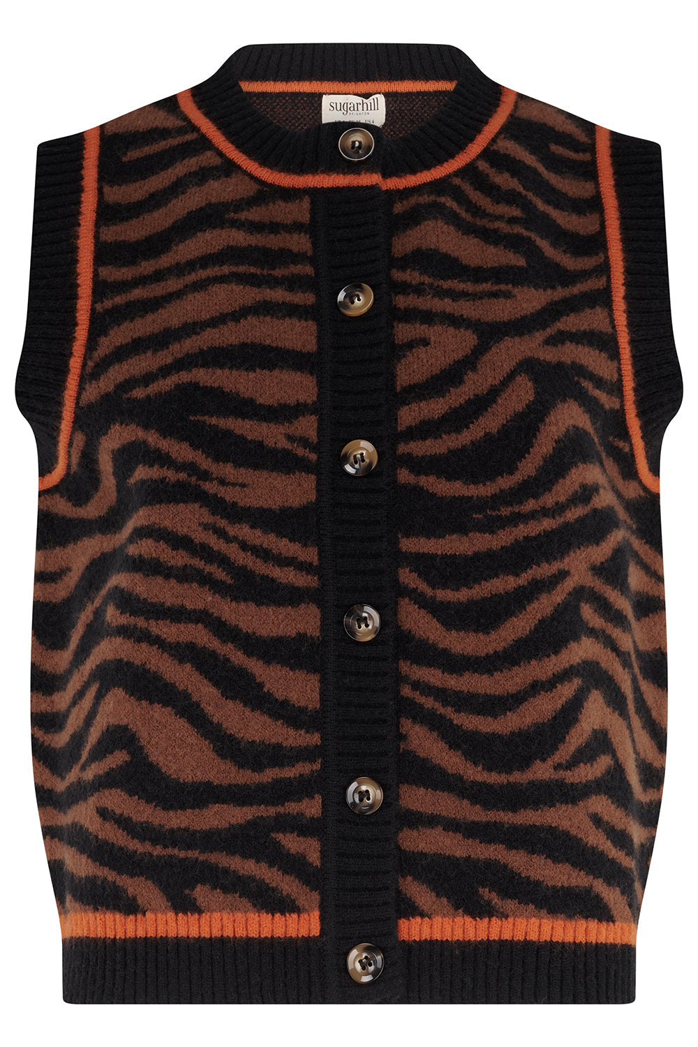Chaleco de punto SUGARHILL Natalie Brown Black Tiger — vista frontal del producto
