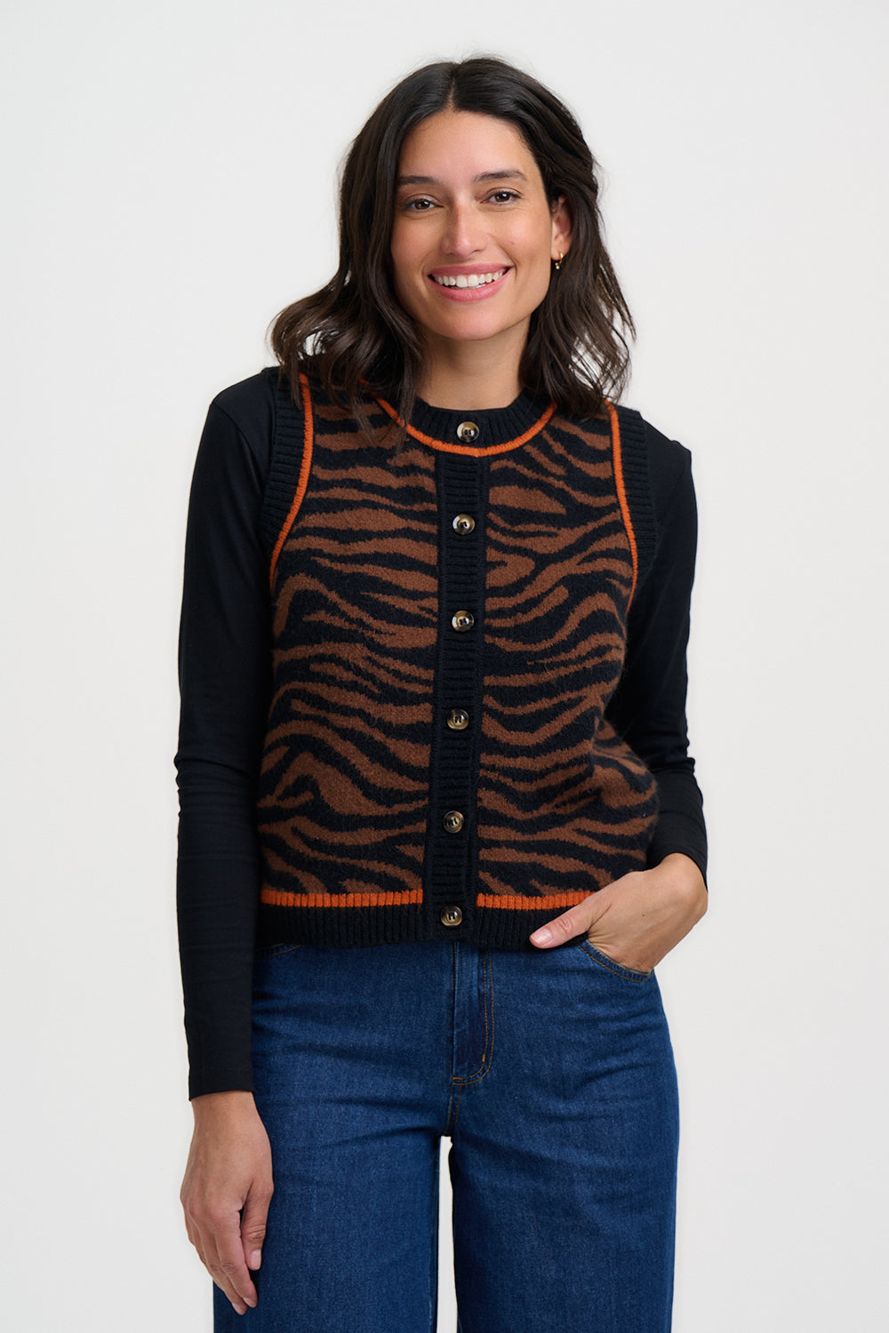 Chaleco de punto SUGARHILL Natalie Brown Black Tiger — vista 3
