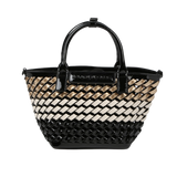 LOLA CASADEMUNT Mini Braided Tote Bag in Black and Ecru 