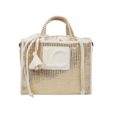 LOLA CASADEMUNT Tasche mit Raw Raffia-Effekt und Metall-Tragetasche 