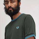Fred Perry Twin Tipped Trim T-Shirt in Midnight Green/Ocean Blue 