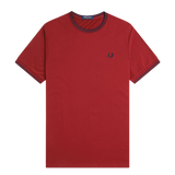 FRED PERRY – T-Shirt mit Doppelstreifen in Hellbraun/Marineblau 