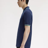 Polo FRED PERRY M3600 Azul Tenis / Blanco Nieve / Verde Menta intenso